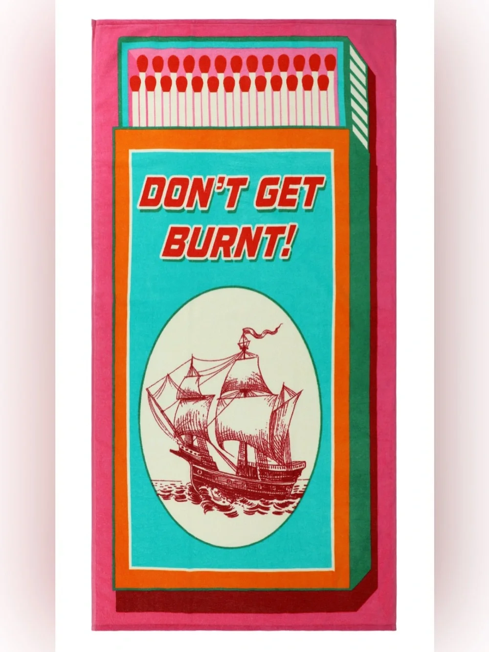 NWT Don’t Get Burnt Matchbox XL Beach Towel, multicolored